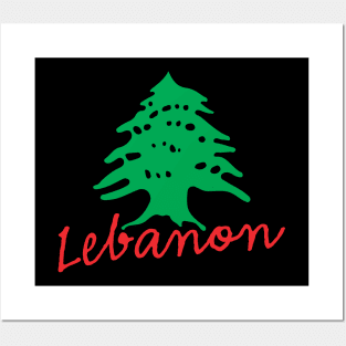 Lebanon Name with Lebanese Flag Cedar Tree Icon Design Posters and Art